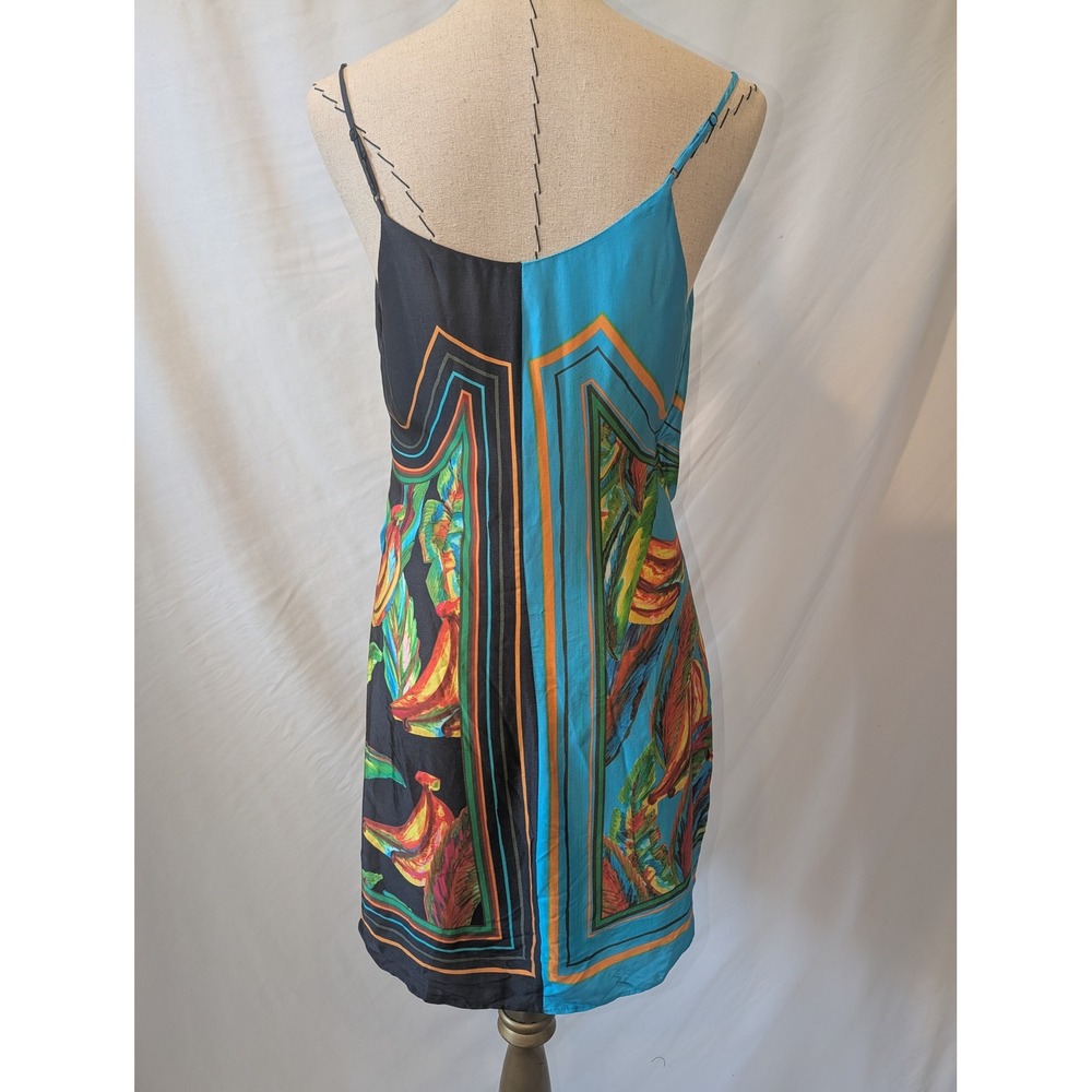 Farm Rio Womens Tropical Banana Print Mini Wrap Dress Blue Black Scarf Print - Picture 4 of 10